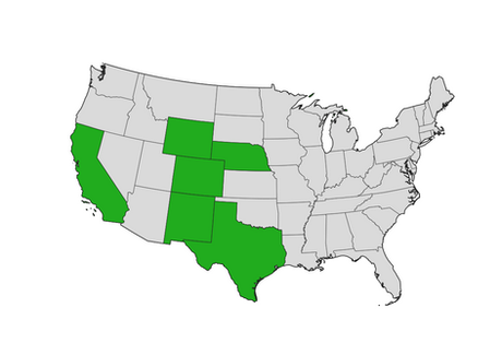 Map of US states where Ridgeline Engineering provides carbon capture and storage services