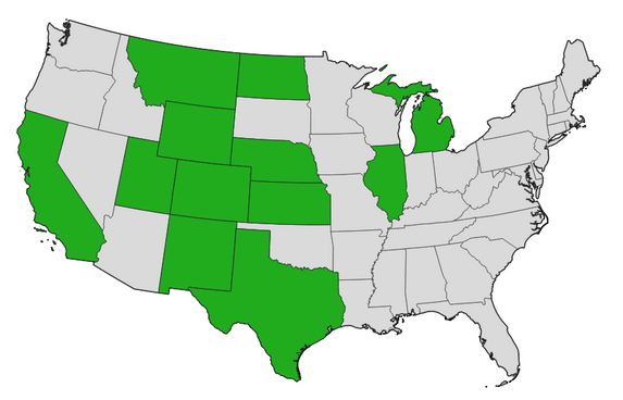 Map of US states where Ridgeline Engineering provides geology and geomodeling services